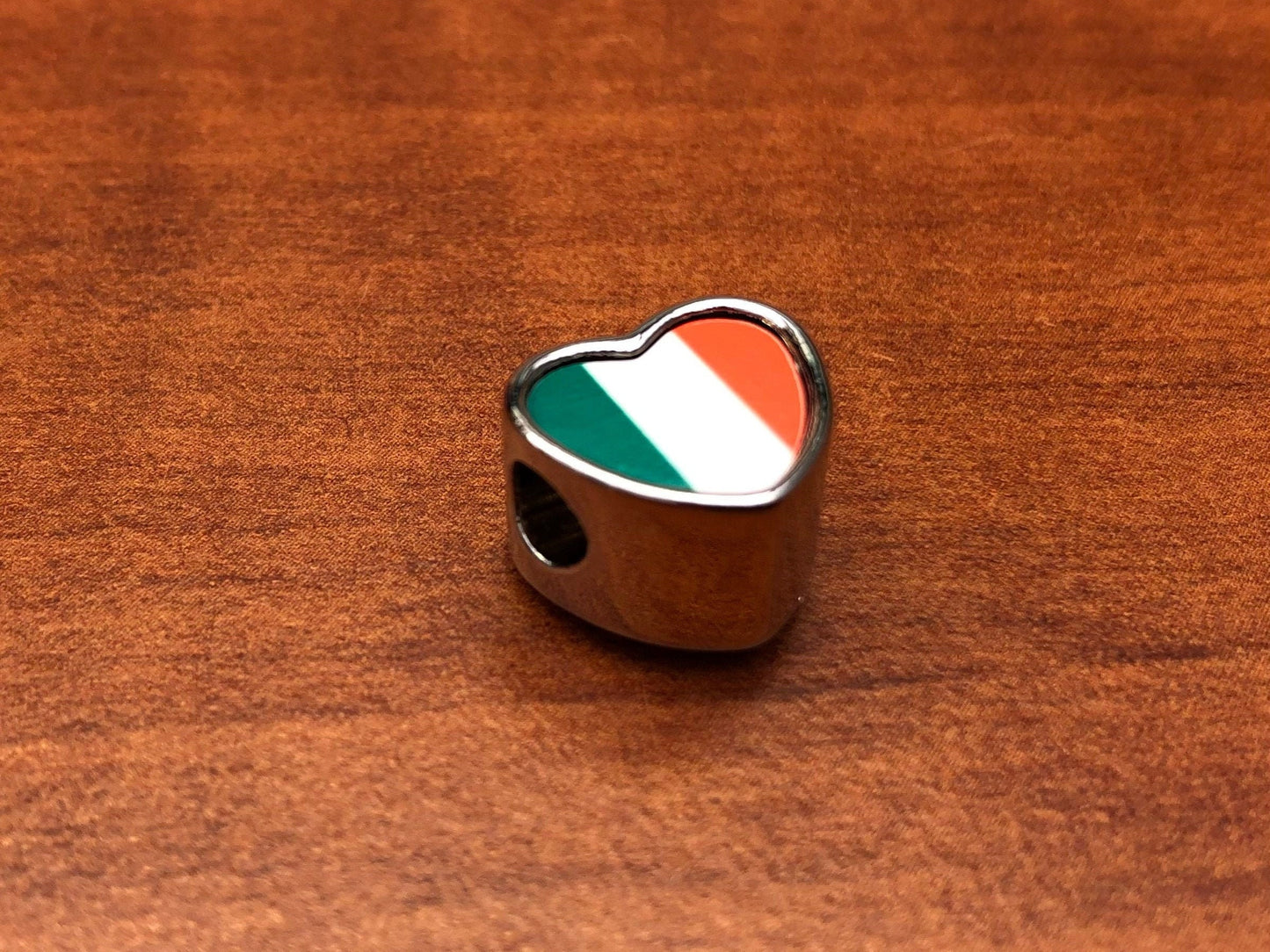 Ireland Irish tricolour flag heart bracelet charm bead. Personalised Charm. Add on charm bead. European charm bead. Valentine’s Gift.