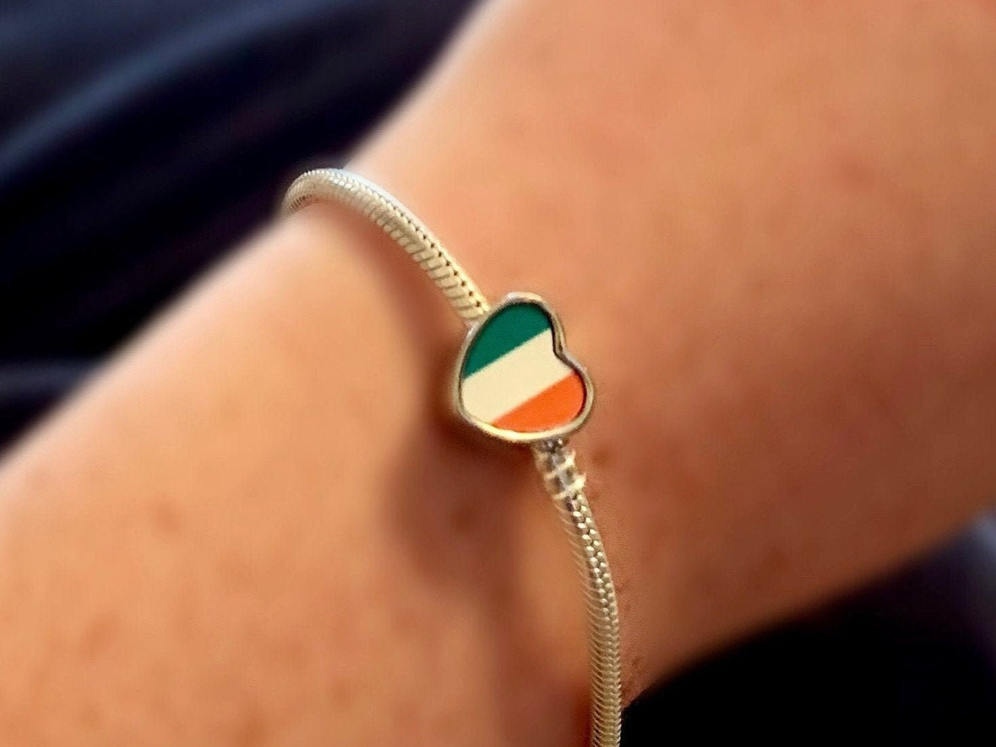 Ireland Irish tricolour flag heart bracelet charm bead. Personalised Charm. Add on charm bead. European charm bead. Valentine’s Gift.