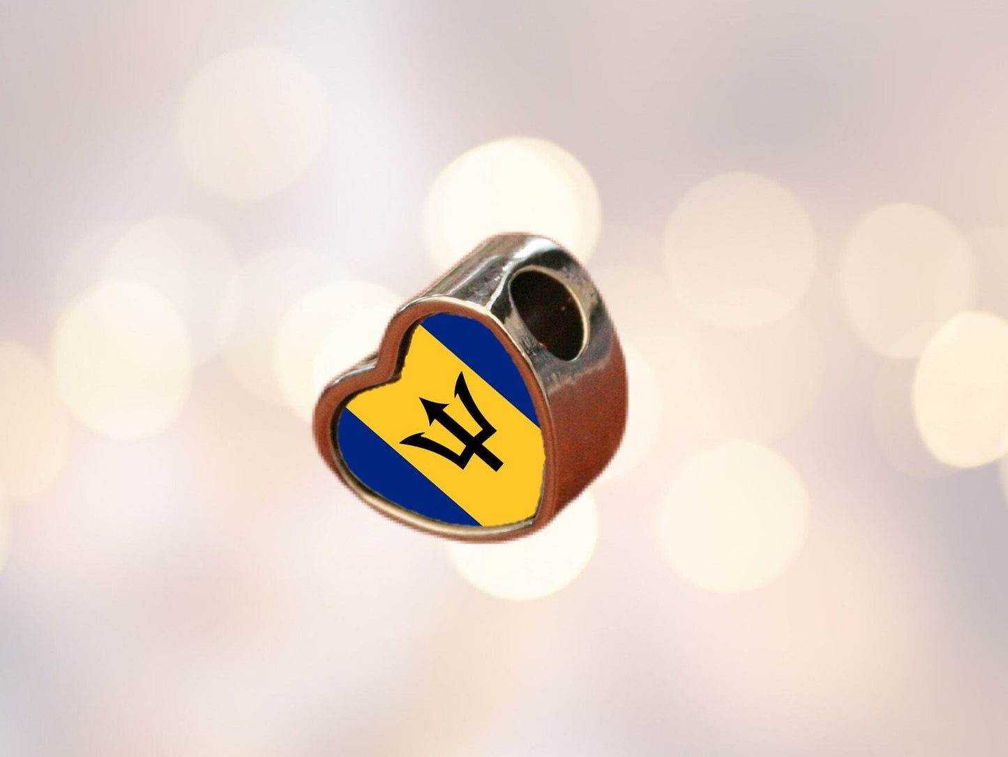 Barbados flag heart shaped bracelet charm. Personalised charm. Large hole charm. Add on charm. Gift for mum mom. Valentine’s Day gift.