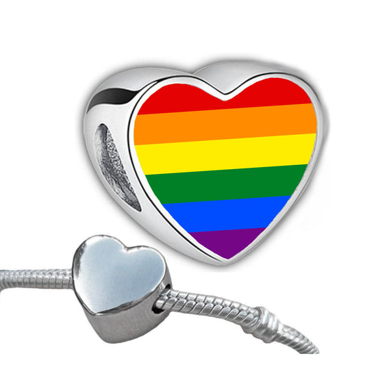 LGBTQ+ Pride heart charm bead. Your flag on a charm. Unique gift. Hand printed. Personalised charm. Valentine’s Day gift. Add on bead.