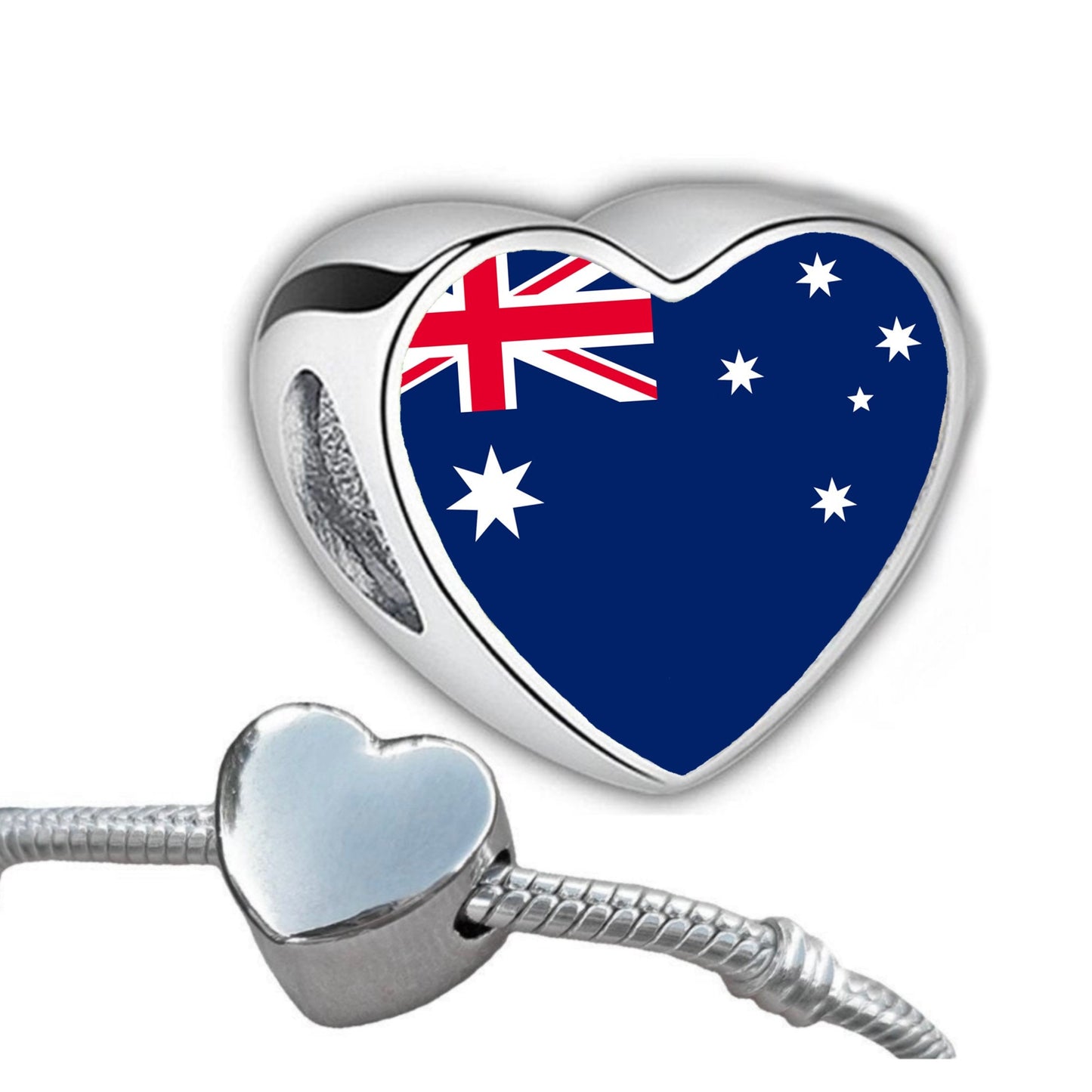 Australia Australian flag heart bracelet charm bead personalised Add on charm Large hole bead Valentine’s gift for mom mum