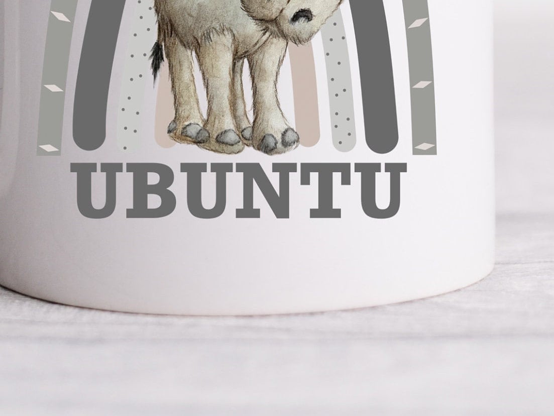 Rhinoceros mug South African gift UBUNTU The African philosophy 'I am because we are' mug. African decor. Rino gift.