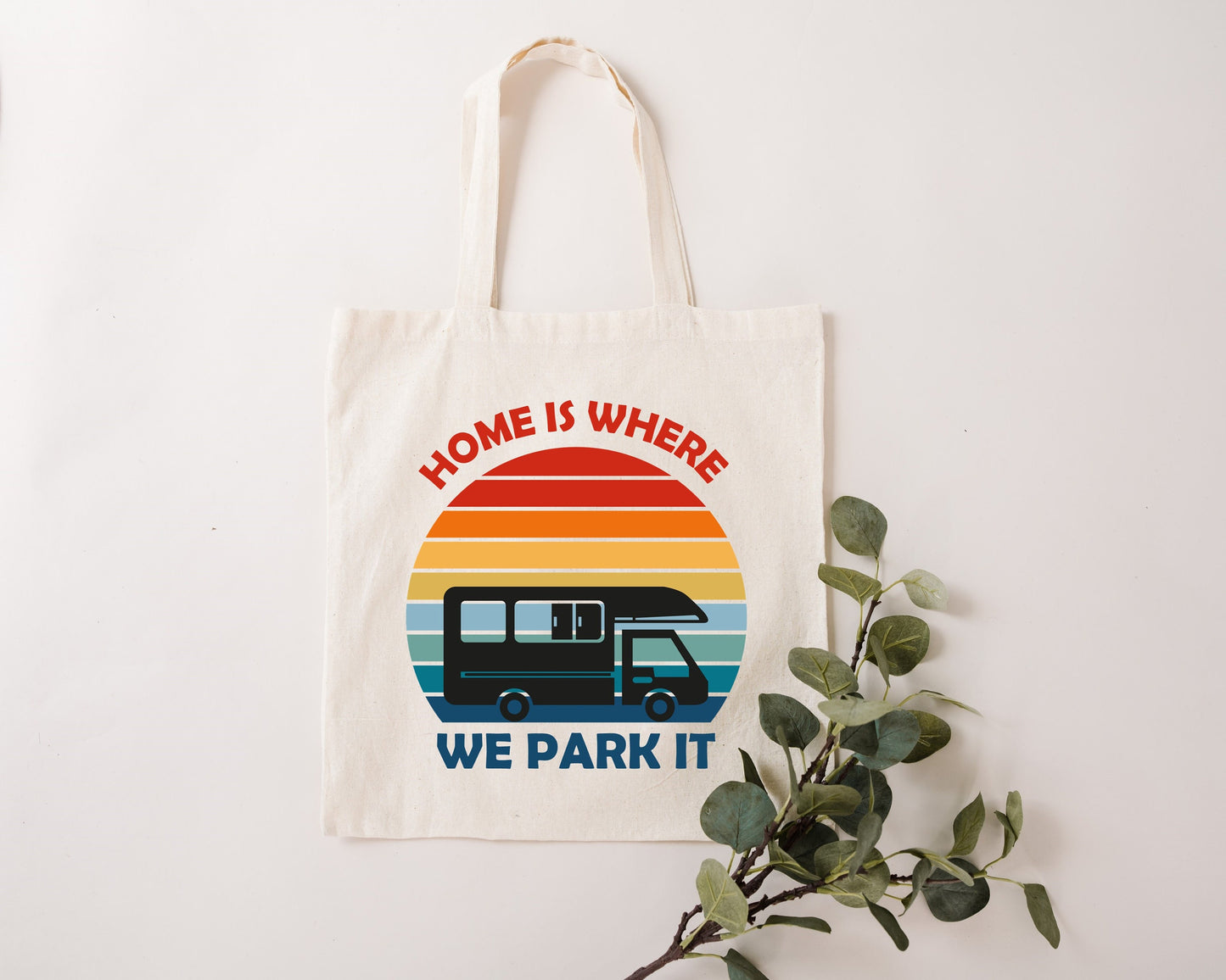 Home is where we park it Motorhome Caravan natural tone tote bag.