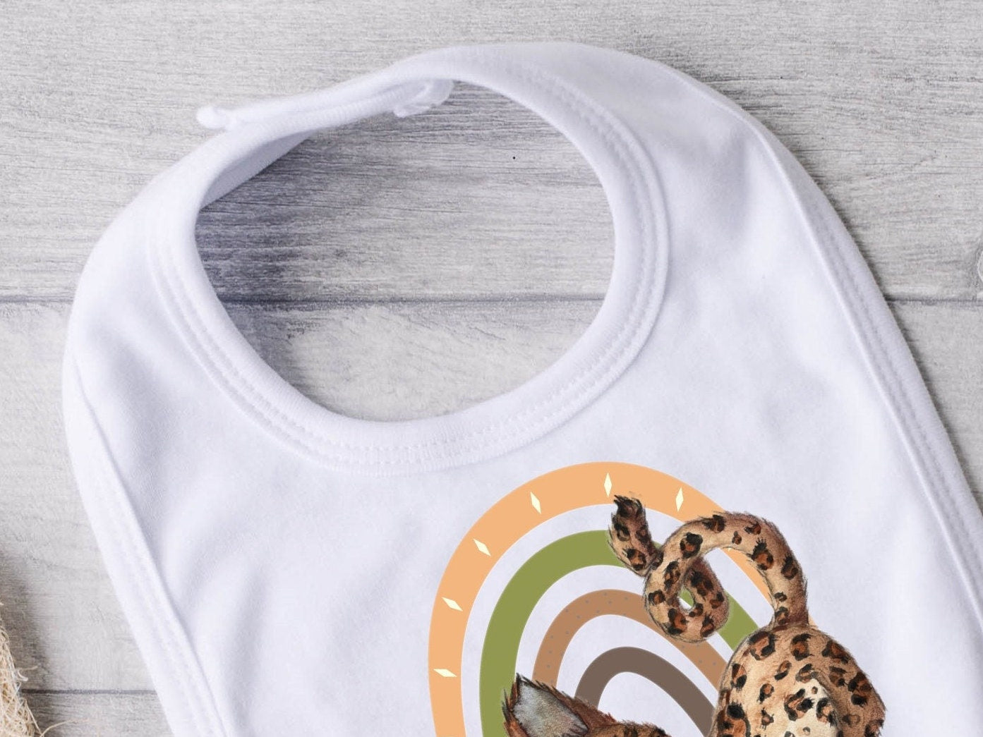 Personalised Bib Baby Leopard and Rainbow. New baby gift. Pregnancy Announcement. Gender neutral gift. Baby Safari.