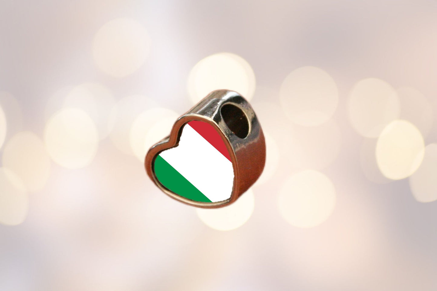 Italy Italian heart shaped bracelet charm bead Personalised flag Add on charm Large hole bead Valentine’s gift for mom mum