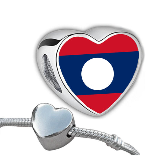 Laos flag heart shaped bracelet charm bead Personalised charm Add on charm Large hole bead Valentine’s gift for mom mum