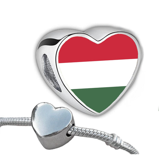 Hungarian Hungary Flag heart shaped bracelet charm bead Personalised gift Charm add on bead large hole charm Valentine’s gift for mom mum