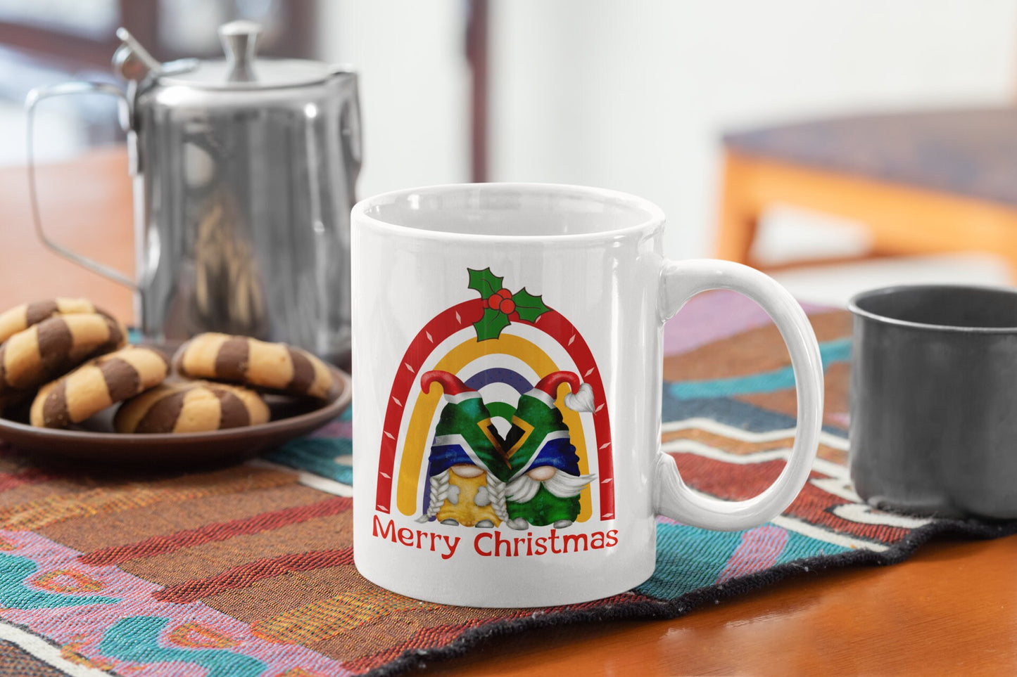 Christmas mug Gnome Gonk Elf South Africa Merry Christmas Gnome 11 oz mug. Christmas Gnome with South African Flag hat. Hot chocolate mug.