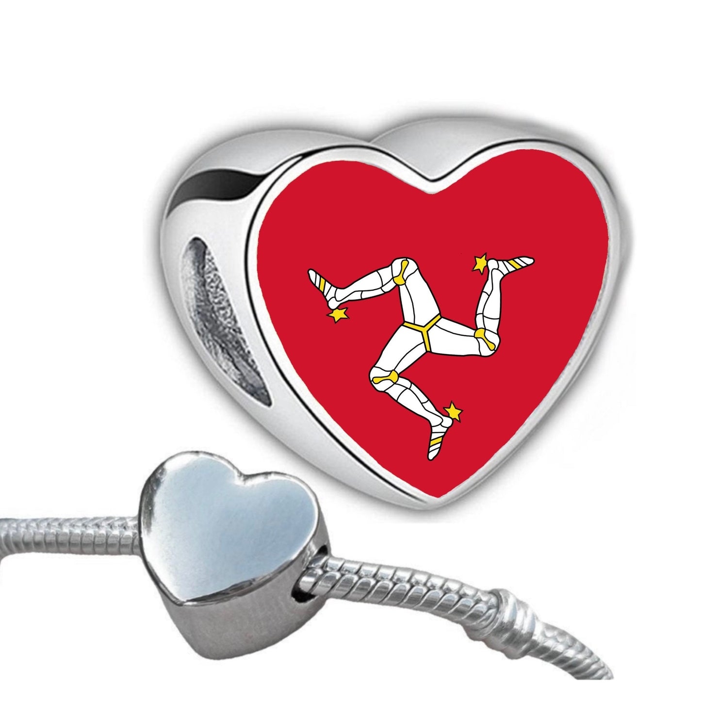 Isle of Man Manx flag heart shaped bracelet charm bead Personalised charm Add on charm Large hole bead Valentine’s Gift for mom mum