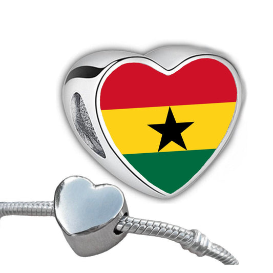 Ghanaian heart shaped bracelet charm bead Personalised Charm. Ghana Flag. Add on bead charm. Gift for mom mum. Valentine’s Gift.