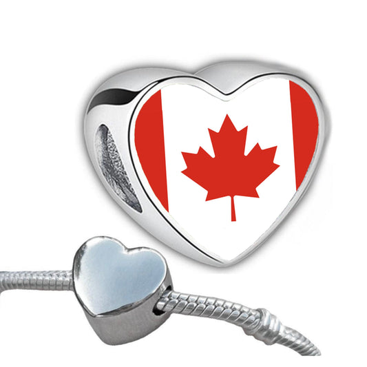 Canadian Canada Flag heart shaped bracelet charm bead Personalised Charm Add on charm Large hole bead Valentine’s gift for mom mum