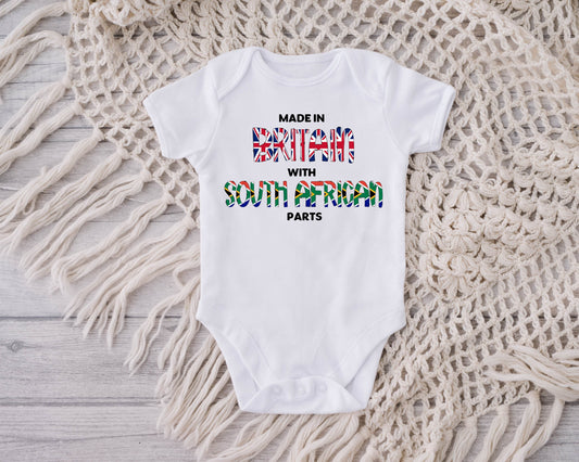 Baby Vest "Made in Britain with South African parts" Baby-grow/vest Gender Neutral Pregnancy Announcement Stork Shower Gift New Design