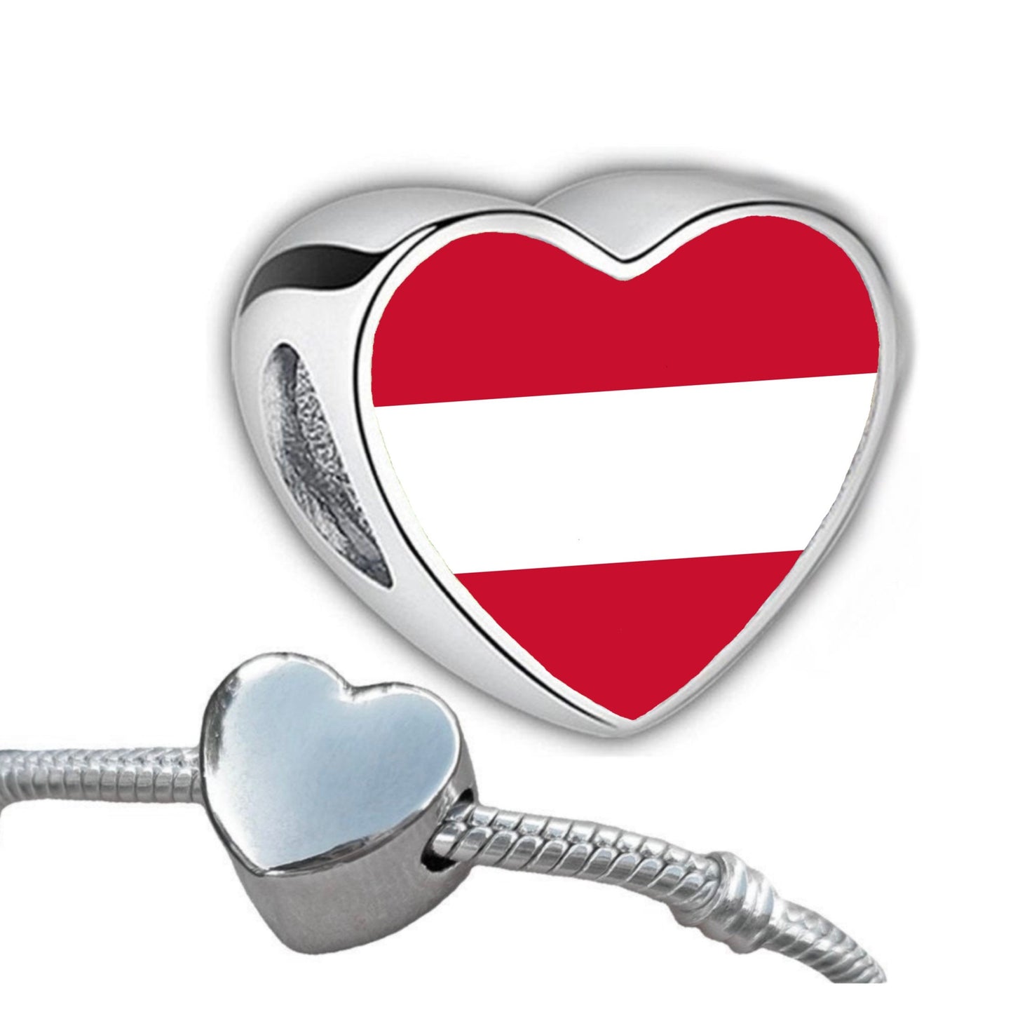 Austrian Austria Flag heart shaped bracelet charm bead Christmas Birthday Valentine’s Day gift. Personalised charm