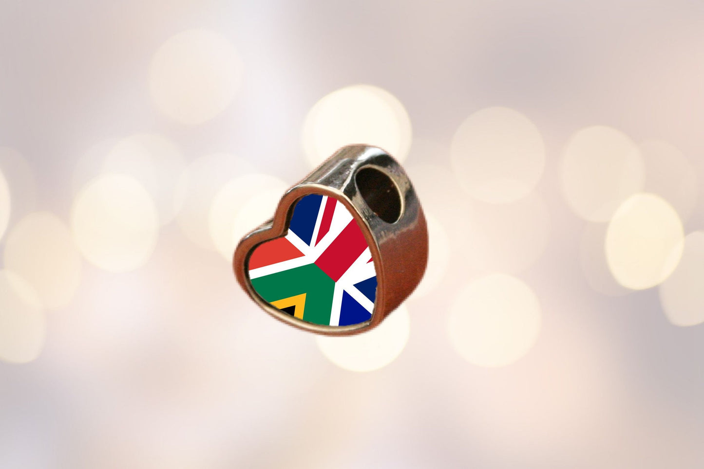 South Africa United Kingdom Union Jack blended Flag heart bracelet charm bead Personalised charm Add on charm Large hole bead Valentine’s