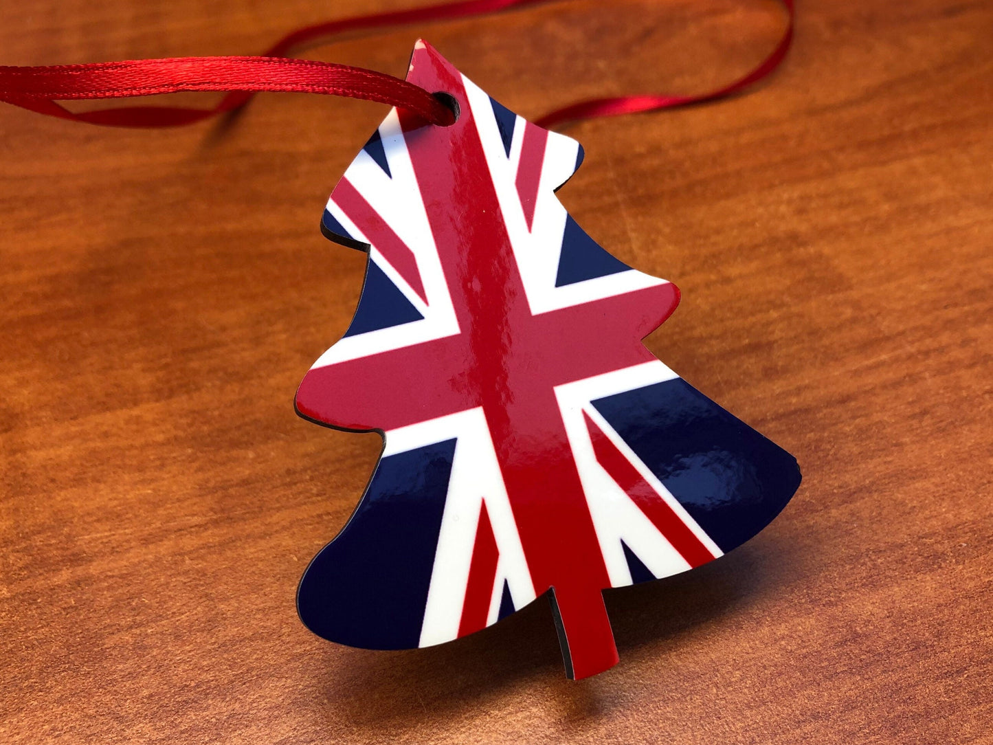Christmas decorations tree ornament United Kingdom Union Jack Christmas Decoration. Tree shaped decoration hanging ornament.