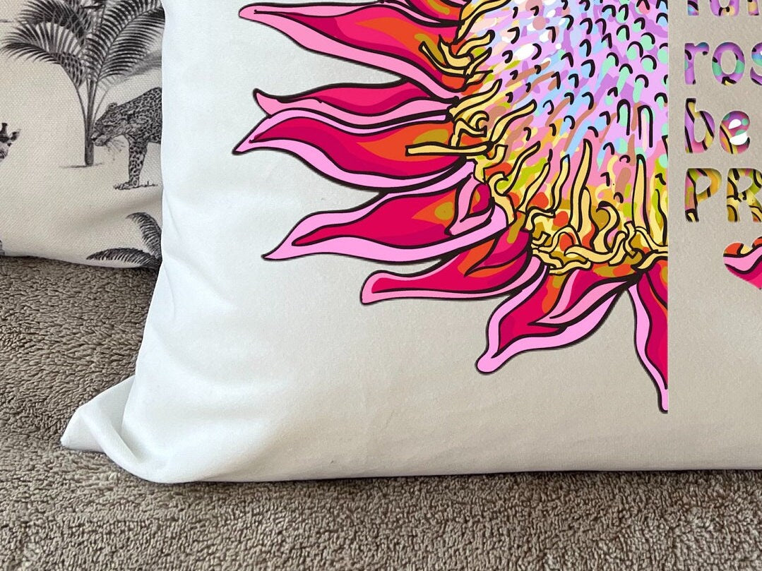 Plush White Protea cushion “In a world full of Roses be a Protea” deluxe 'soft feel' scatter cushion. ( 40x40cm )Hot pink protea.