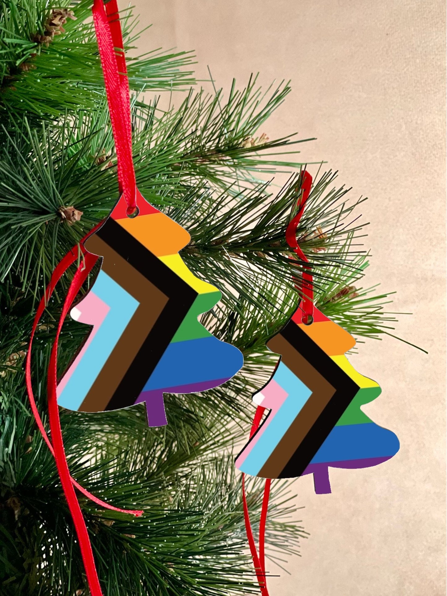 Christmas ornament LGBTQ+ Pride Christmas Decoration. Tree shaped hanging ornament bright