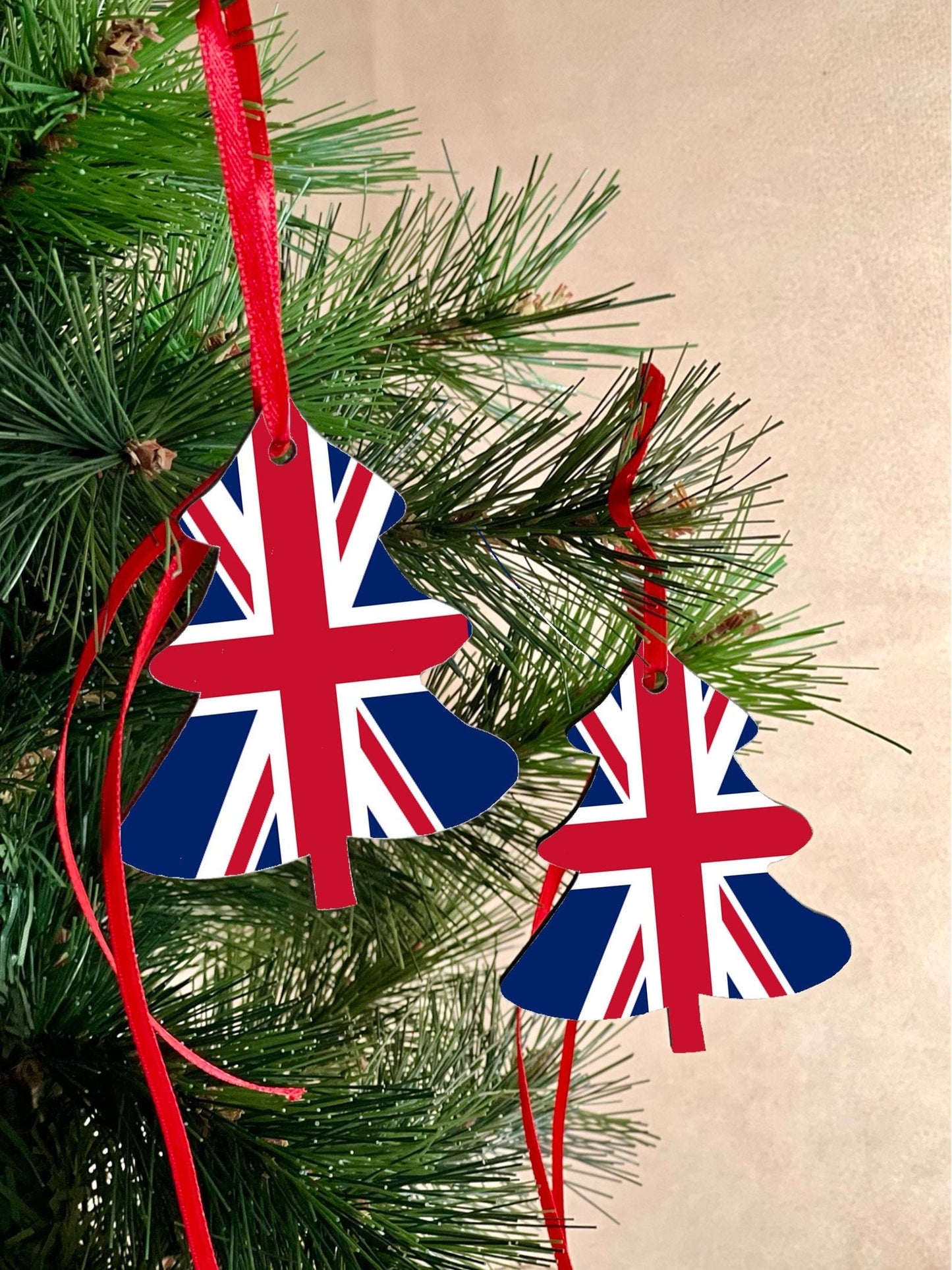 Christmas decorations tree ornament United Kingdom Union Jack Christmas Decoration. Tree shaped decoration hanging ornament.