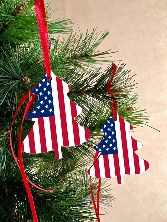 Christmas decorations tree ornament United States Stars and Stripes Christmas Decoration. Tree shaped decoration hanging ornament.