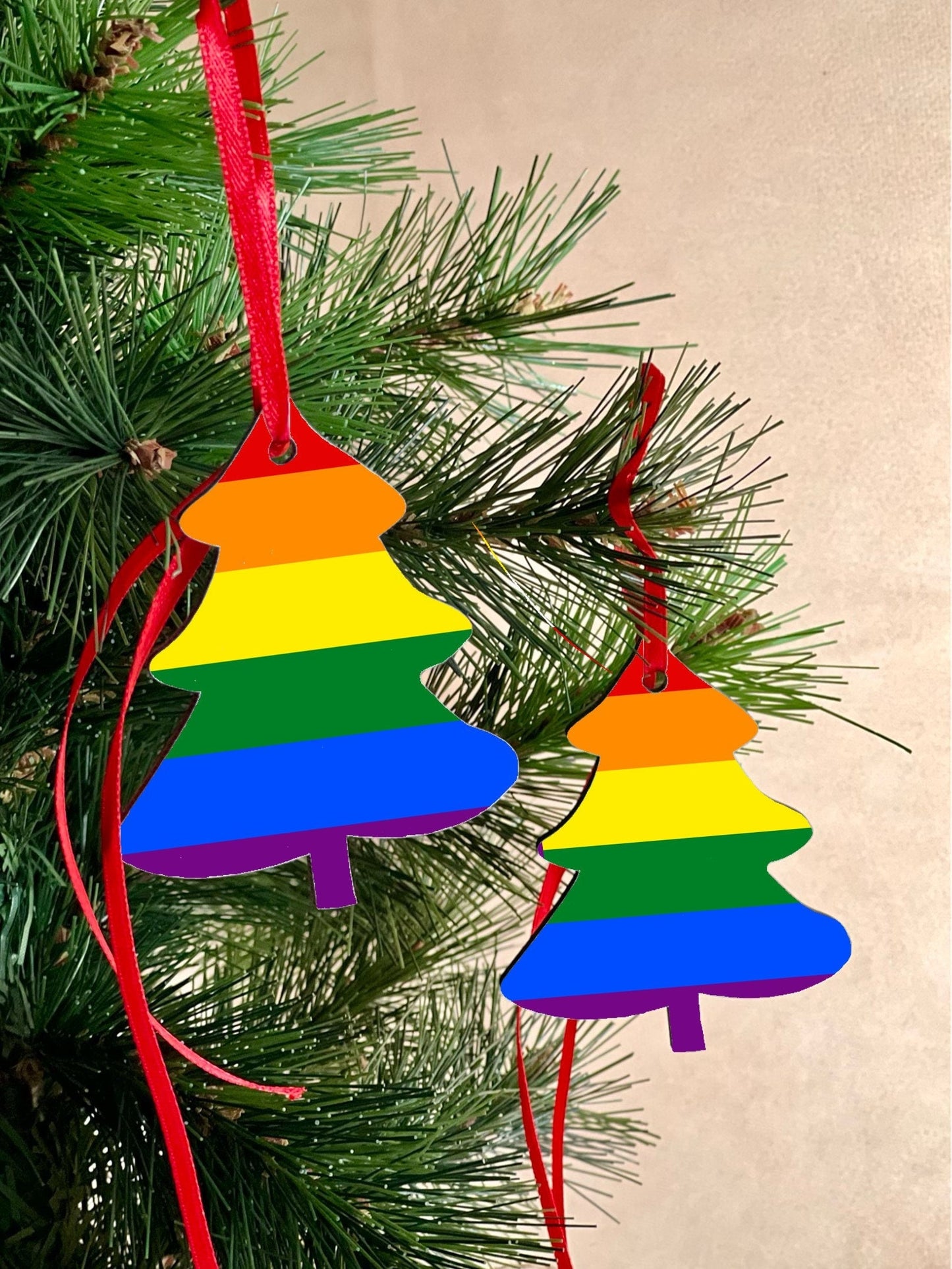 Christmas ornament LGBTQ+ Pride Christmas Decoration. Tree shaped hanging ornament bright