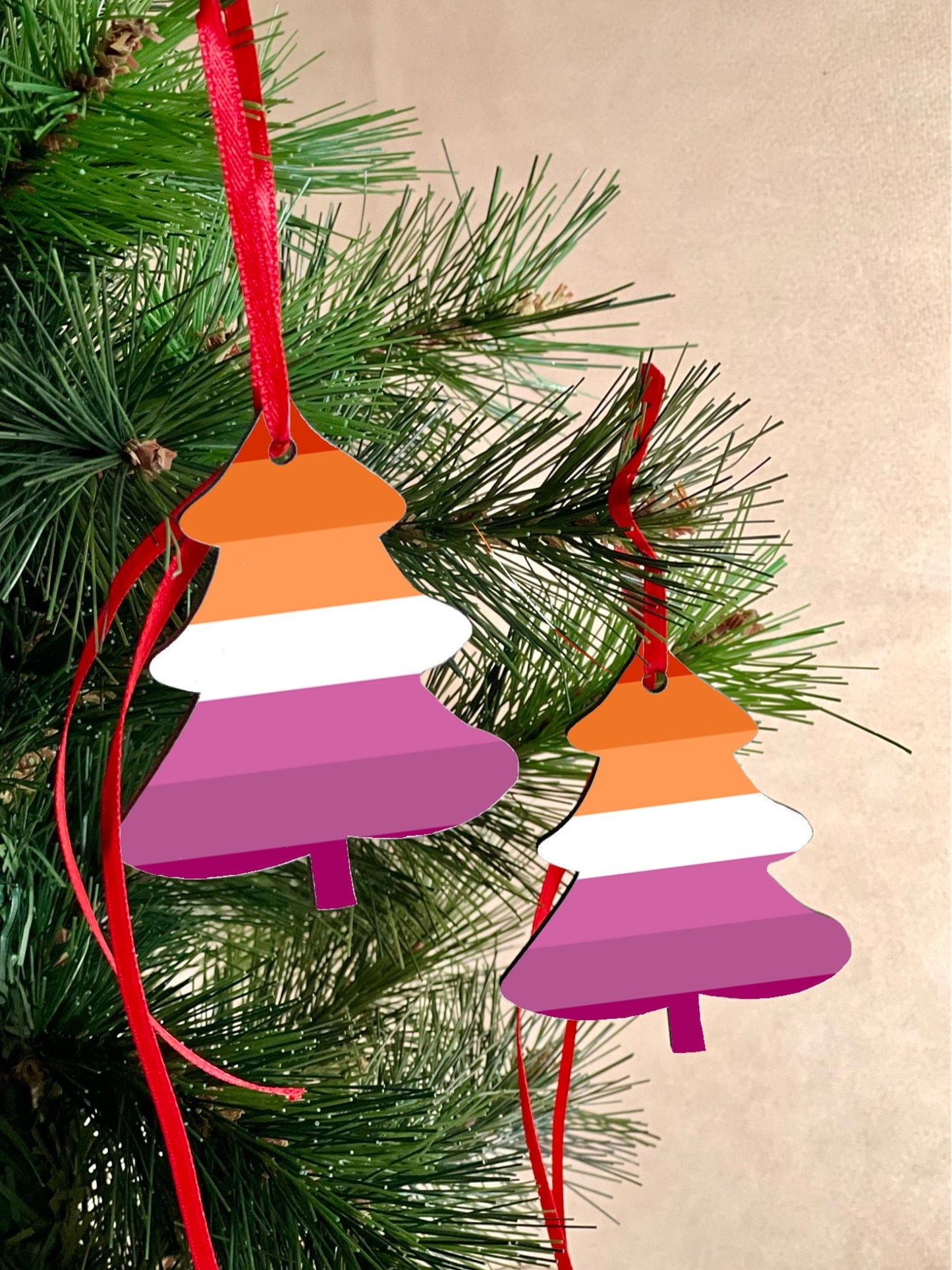 Christmas ornament LGBTQ+ Pride Christmas Decoration. Tree shaped hanging ornament bright