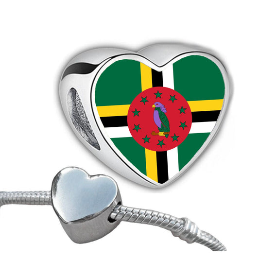 The Commonwealth of Dominica flag heart shaped bracelet charm bead personalised charm bead add on charm large hole bead