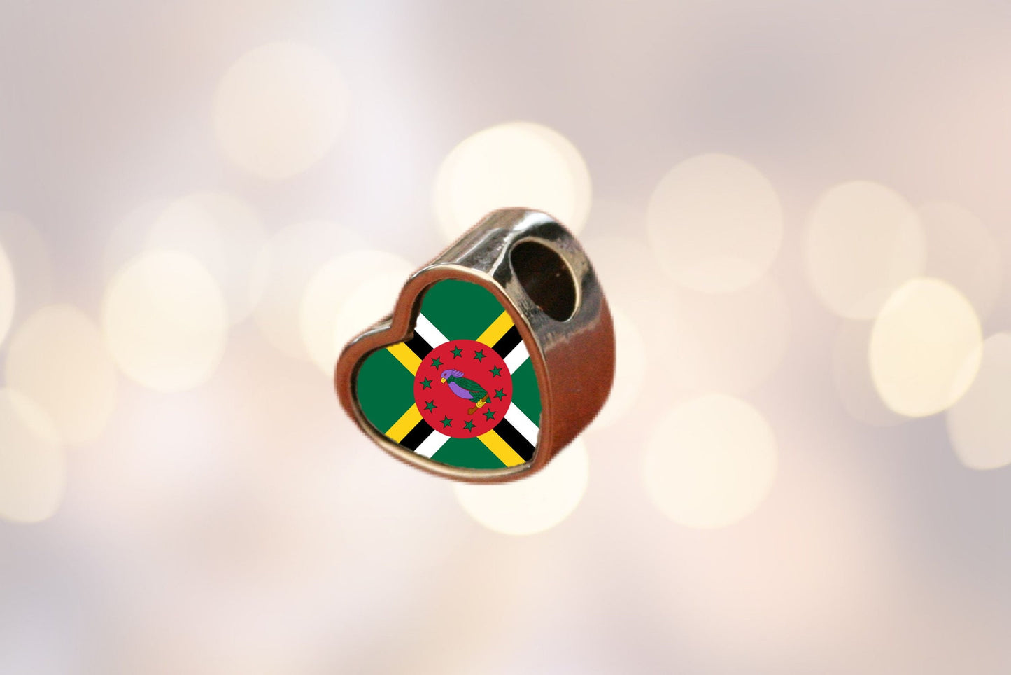 The Commonwealth of Dominica flag heart shaped bracelet stainless steel charm bead personalised charm bead add on charm large hole bead