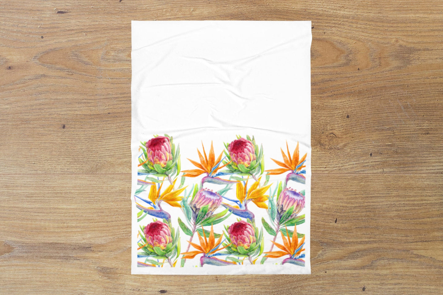 Kitchen Tea towel Protea and Strelitzia design floral tea towel South African flowers bar towel