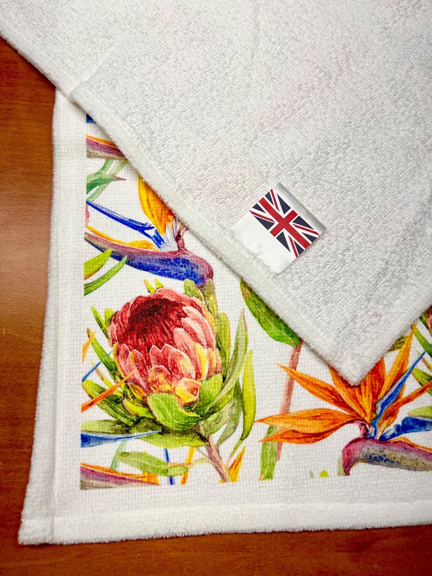 Kitchen Tea towel Protea and Strelitzia design floral tea towel South African flowers bar towel