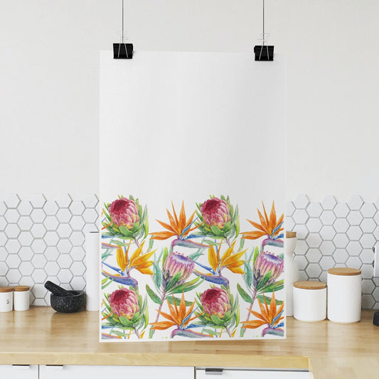 Kitchen Tea towel Protea and Strelitzia design floral tea towel South African flowers bar towel