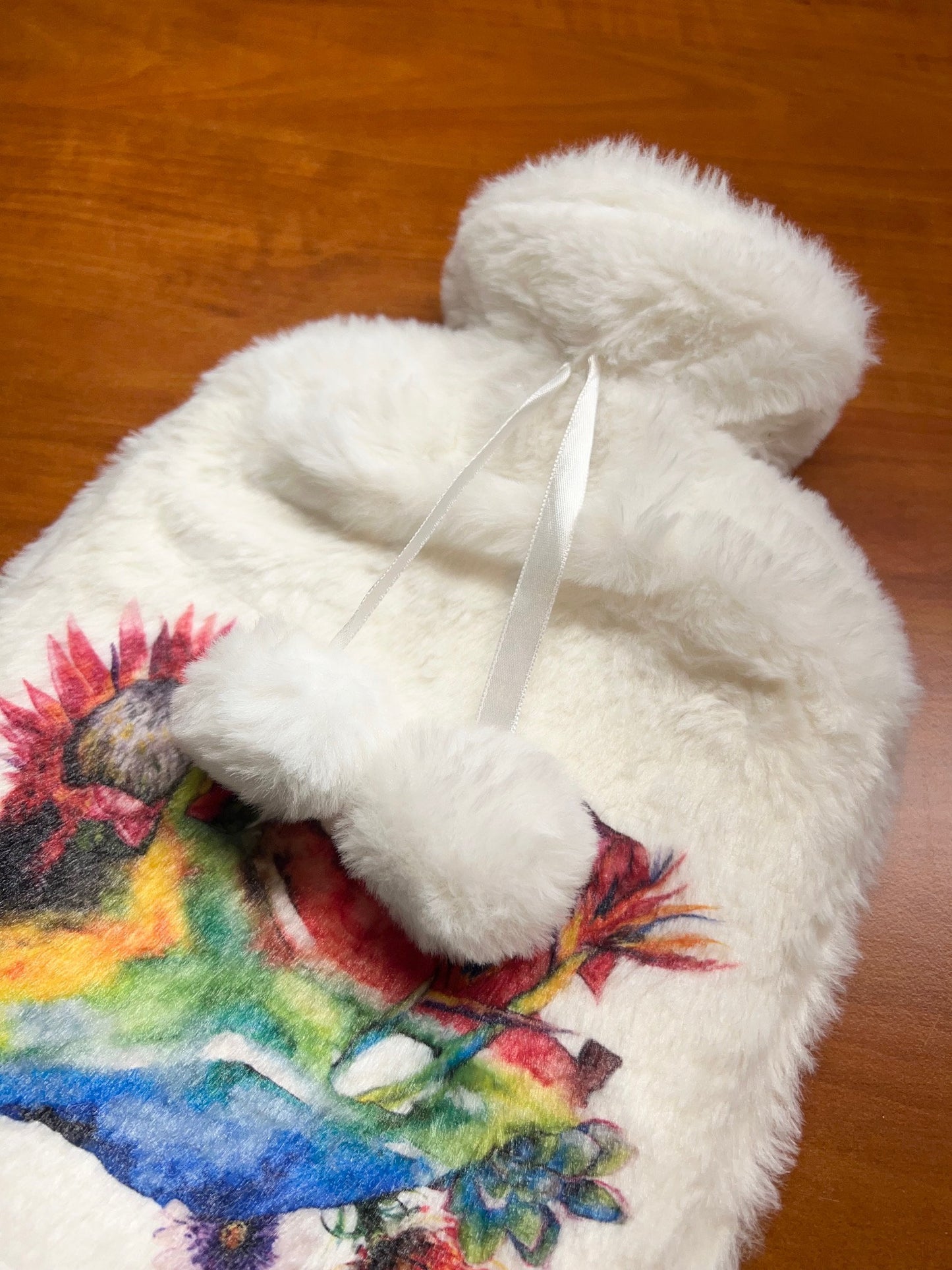 Protea South Africa flag map Hot Water Bottle Fluffy plush luxurious white cover ONLY Protea Floral Watercolour Design.