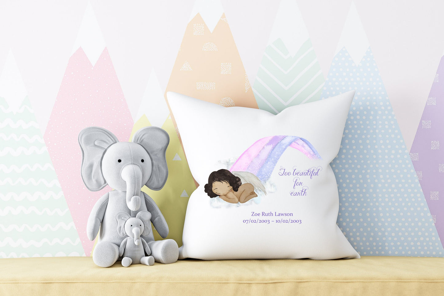 Baby loss Miscarriage Memorial cushion “Too beautiful for earth” Rainbow Personalised cushion. Boy Girl or Gender Neutral baby loss gift