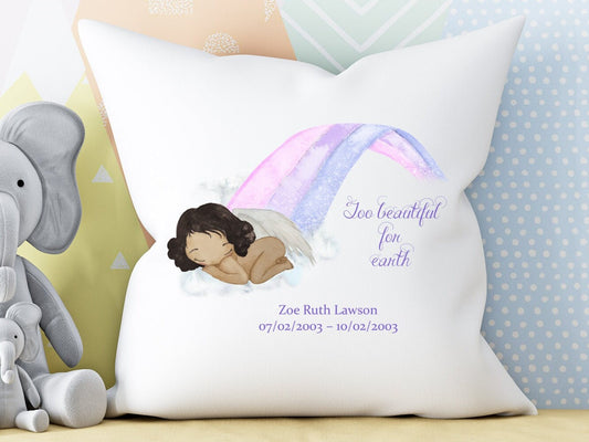 Baby loss Miscarriage Memorial cushion “Too beautiful for earth” Rainbow Personalised cushion. Boy Girl or Gender Neutral baby loss gift