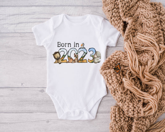 Baby Gift Vest Born in 2023 safari animals baby vest. New baby gift. Baby shower. Pregnancy Announcement. Gender neutral.