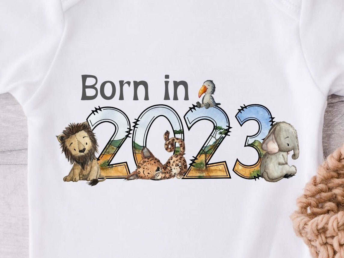 Baby Gift Vest Born in 2023 safari animals baby vest. New baby gift. Baby shower. Pregnancy Announcement. Gender neutral.