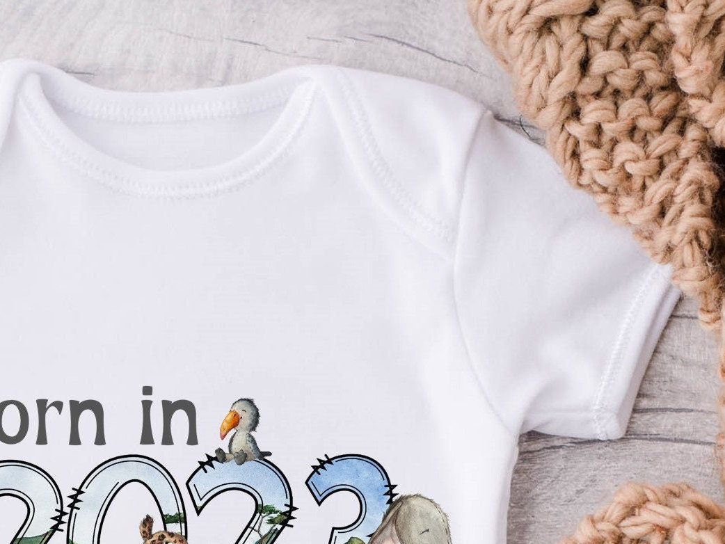 Baby Gift Vest Born in 2023 safari animals baby vest. New baby gift. Baby shower. Pregnancy Announcement. Gender neutral.