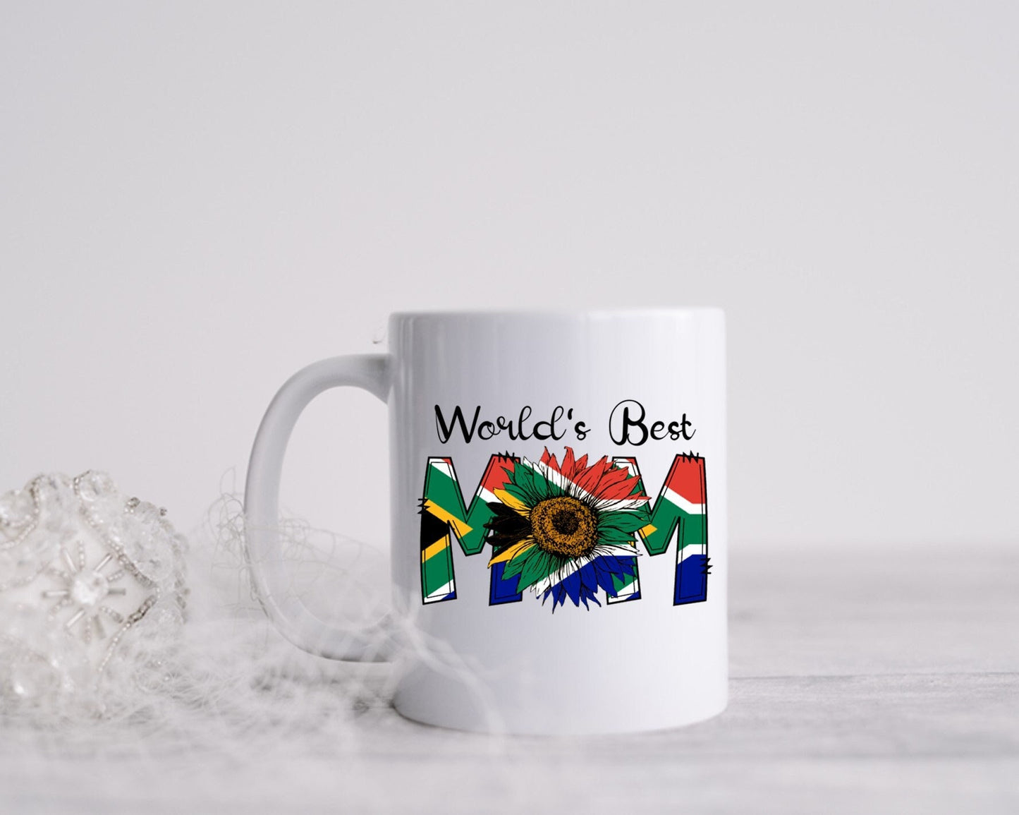 Mothers Day mug Worlds Best Mum Mom South African Flag Sunflower Gift for her Pregnancy Birthday