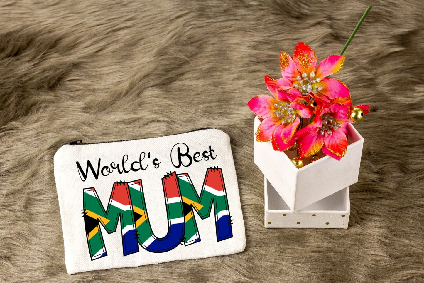 Cosmetic bag purse South African Flag World's best Mum Mom design cosmetic zip case /pencil case/purse. Mother’sDay gift. Birthday gift.