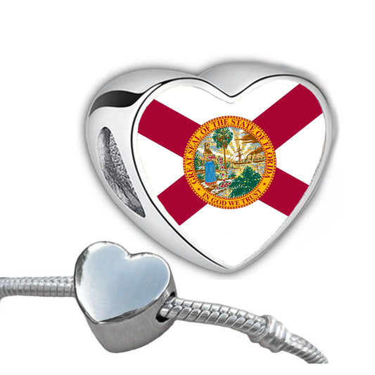 United States US State flags hand printed on a heart shaped stainless steel charm bead Add on Large hole bead Valentine’s Gift. Gift for mom