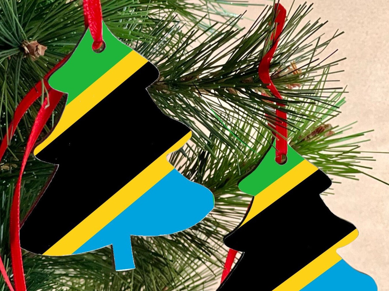 Christmas Tree Decoration Ornament Tanzanian Flag Christmas decoration hanging ornament Bright and colourful South African flag.