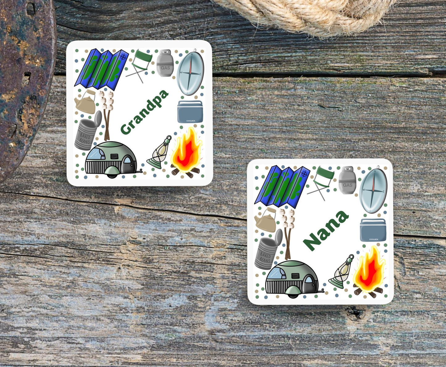 Camping Caravan Motorhome personalised mug and coaster Bright colourful design Motorhome RV camping gift Mother’s Father’s Day Campfire