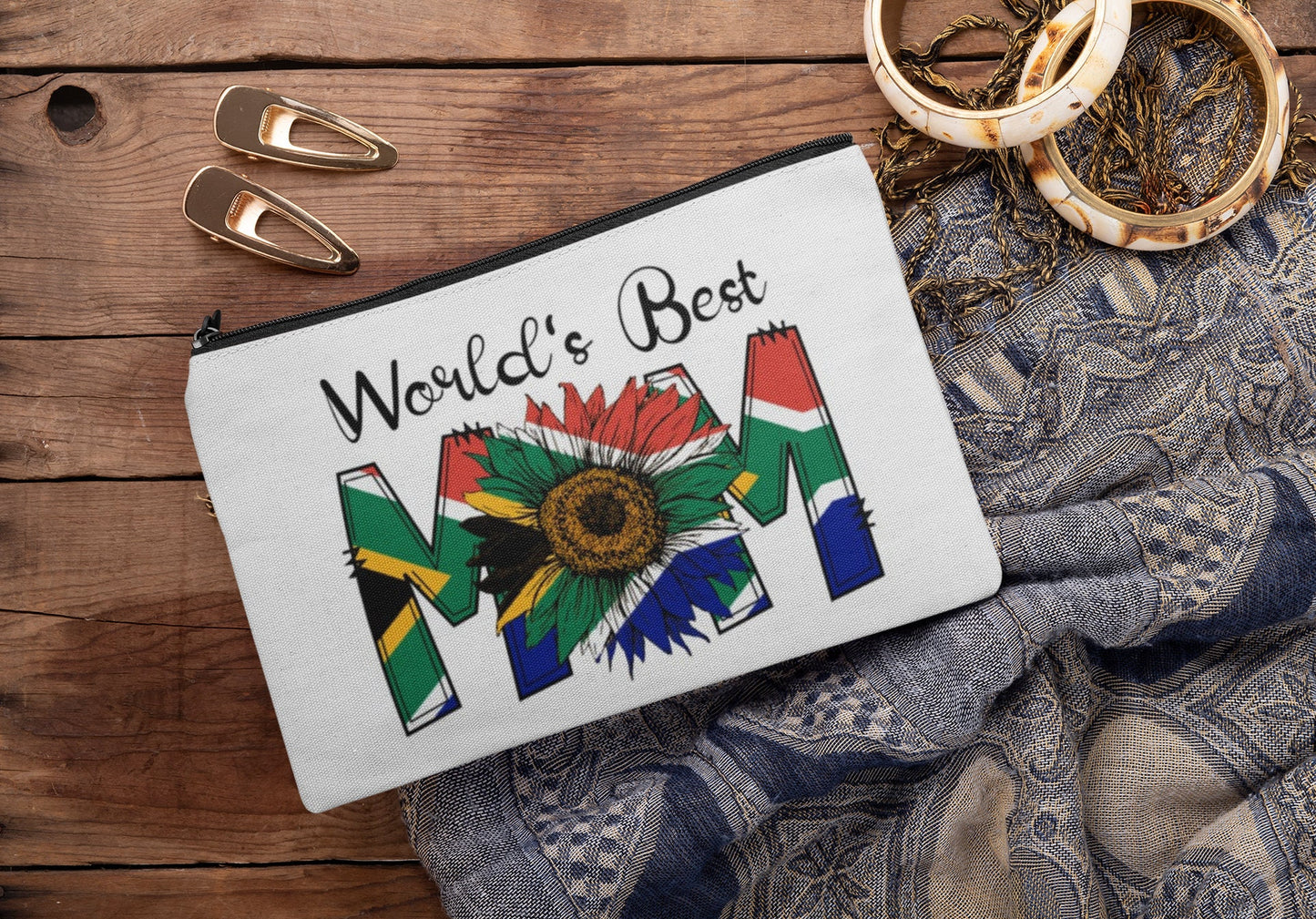 Cosmetic bag purse South African Flag World's best Mum Mom design cosmetic zip case /pencil case/purse. Mother’sDay gift. Birthday gift.