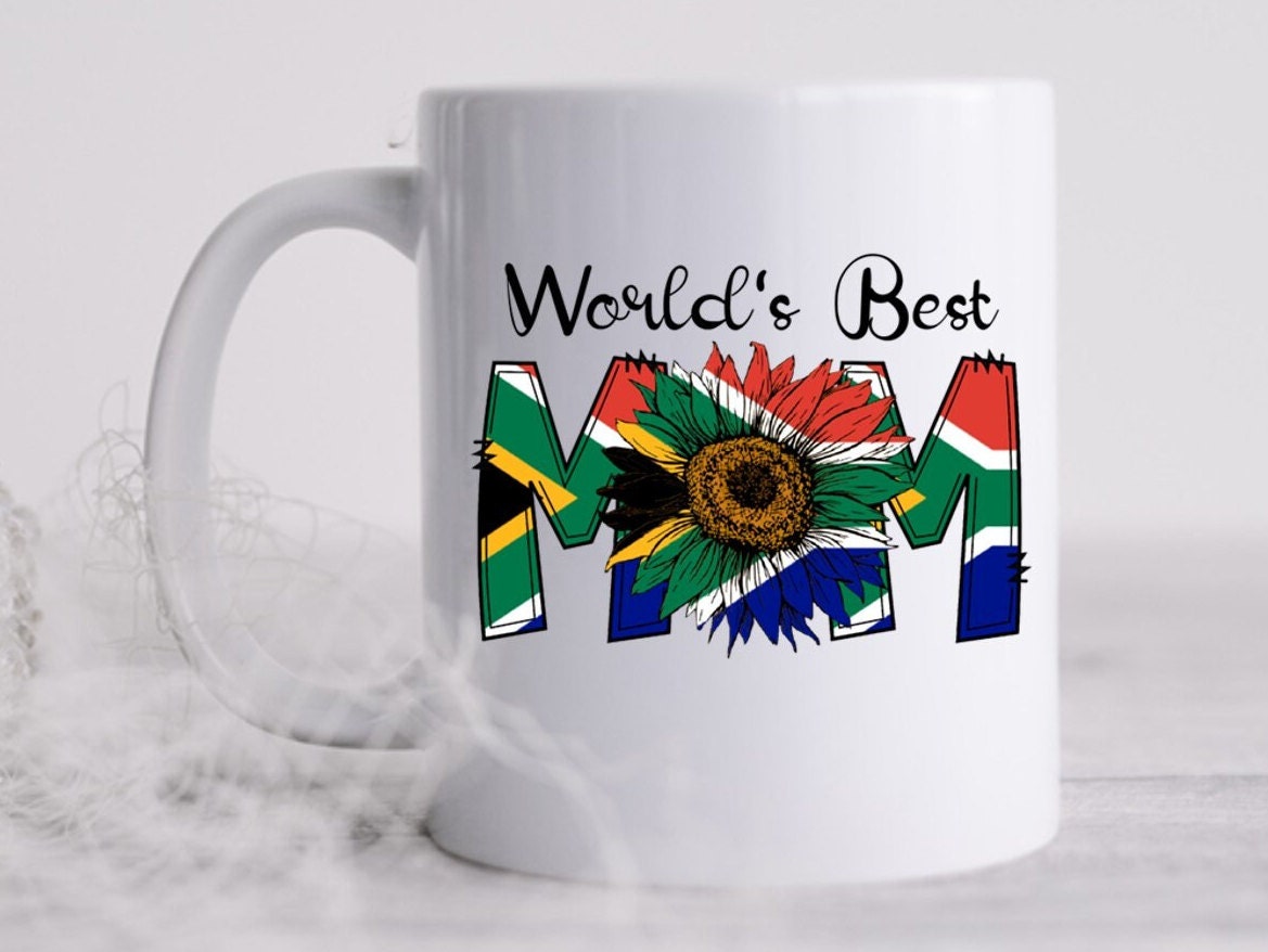 Mothers Day mug Worlds Best Mum Mom South African Flag Sunflower Gift for her Pregnancy Birthday