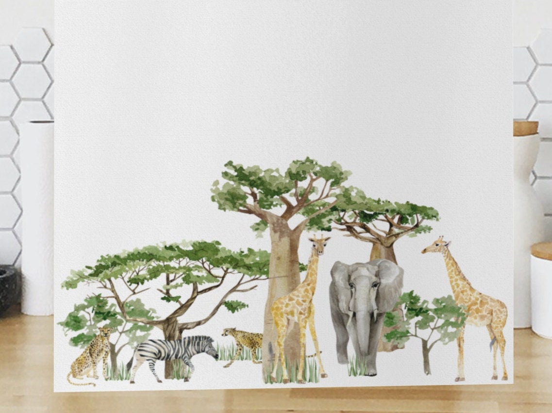 Safari Animals Tea Kitchen Bar towel African animals Giraffe Elephant Chetah Zebra Boabab Boab tree Housewarming Mother’s Day Birthday gift