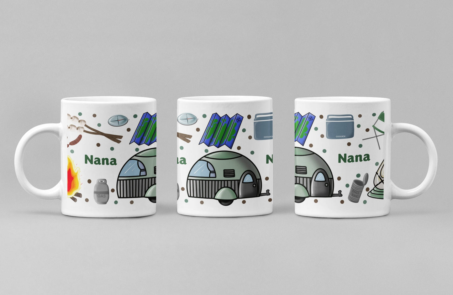 Camping Caravan Motorhome personalised mug and coaster Bright colourful design Motorhome RV camping gift Mother’s Father’s Day Campfire