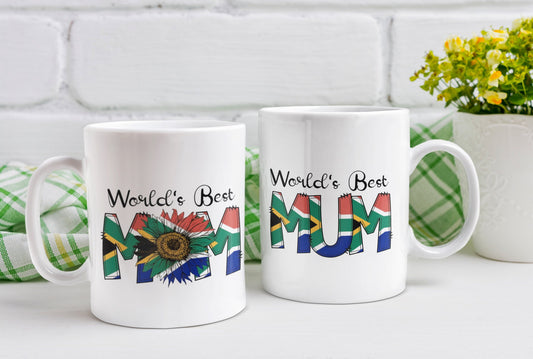 Mothers Day mug Worlds Best Mum Mom South African Flag Sunflower Gift for her Pregnancy Birthday