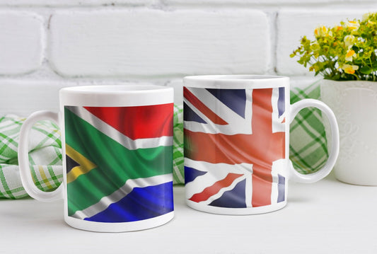 South African Flag Union Jack Flag transition mug.