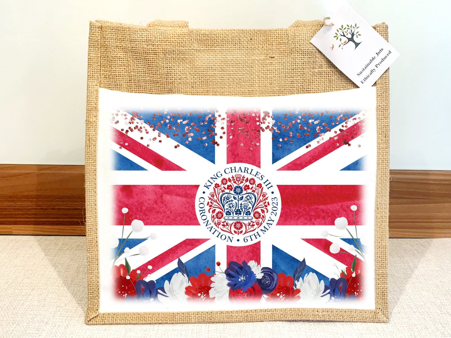 King Charles III Coronation 2023 Hessian Jute Bag-Official emblem-Commemorate royal family souvenir keepsake-Celebrate HM King Charles 3rd