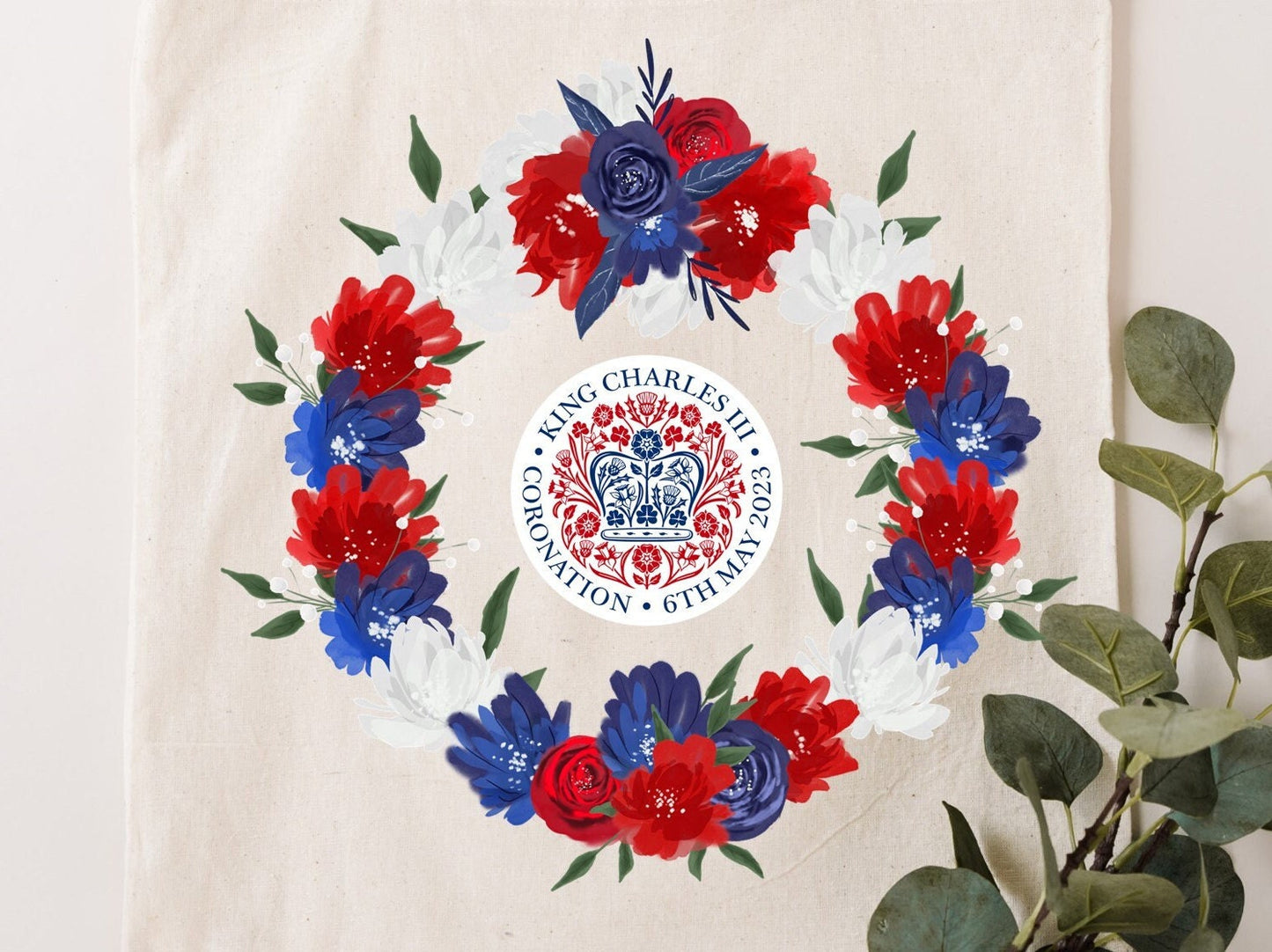 King Charles III Coronation 2023 canvas Tote Bag-Official emblem-Commemorate royal family souvenir keepsake-Celebrate HM King Charles 3rd