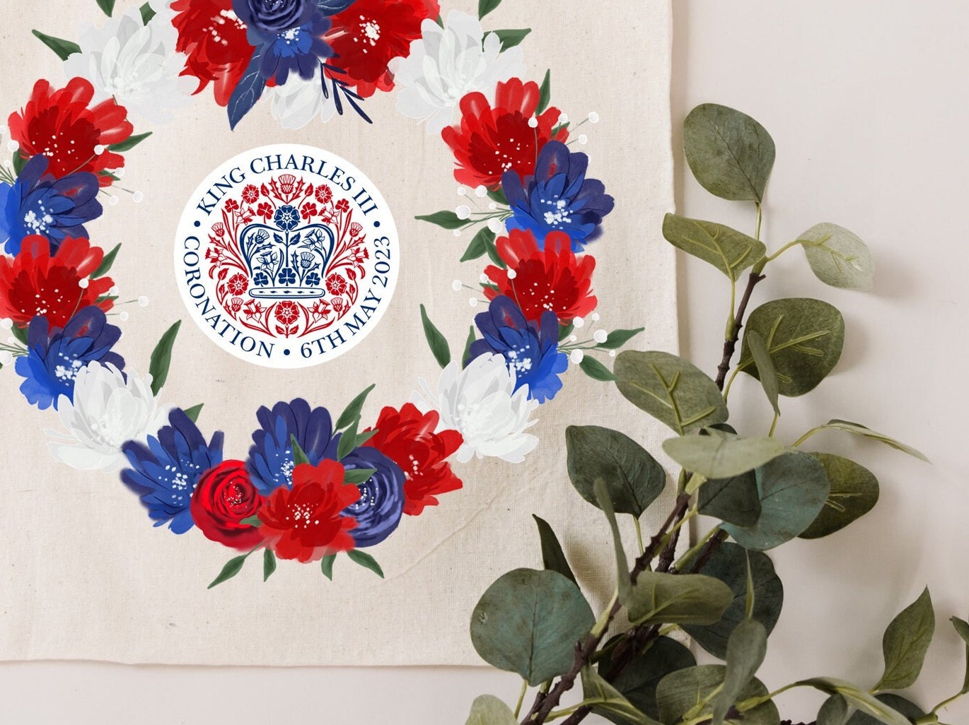 King Charles III Coronation 2023 canvas Tote Bag-Official emblem-Commemorate royal family souvenir keepsake-Celebrate HM King Charles 3rd